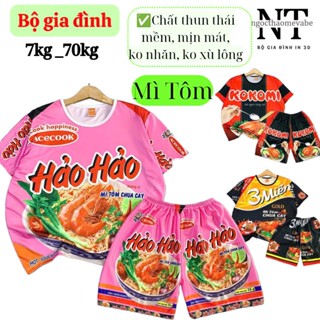 (7-75kg) Đồ bộ mẫu MÌ TÔM quần đùi chất thun thái in 3D mềm,mịn,mát,không nhăn, k xù lông