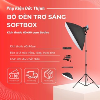 (HỎA TỐC HCM) Bộ đèn trợ sáng softbox vuông 60x90 cụm Bediro ngàm sắt chân Linco 2m1, trợ sáng livestream, chụp ảnh