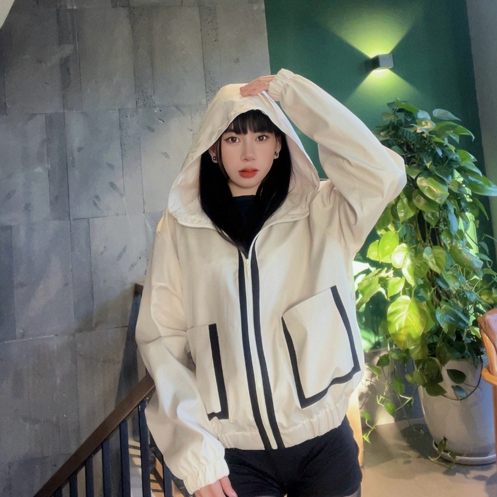Áo khoác nữ FR55 Form Lửng chất Dù dày dặn thiết kế 2 túi bên hông năng động cá tính