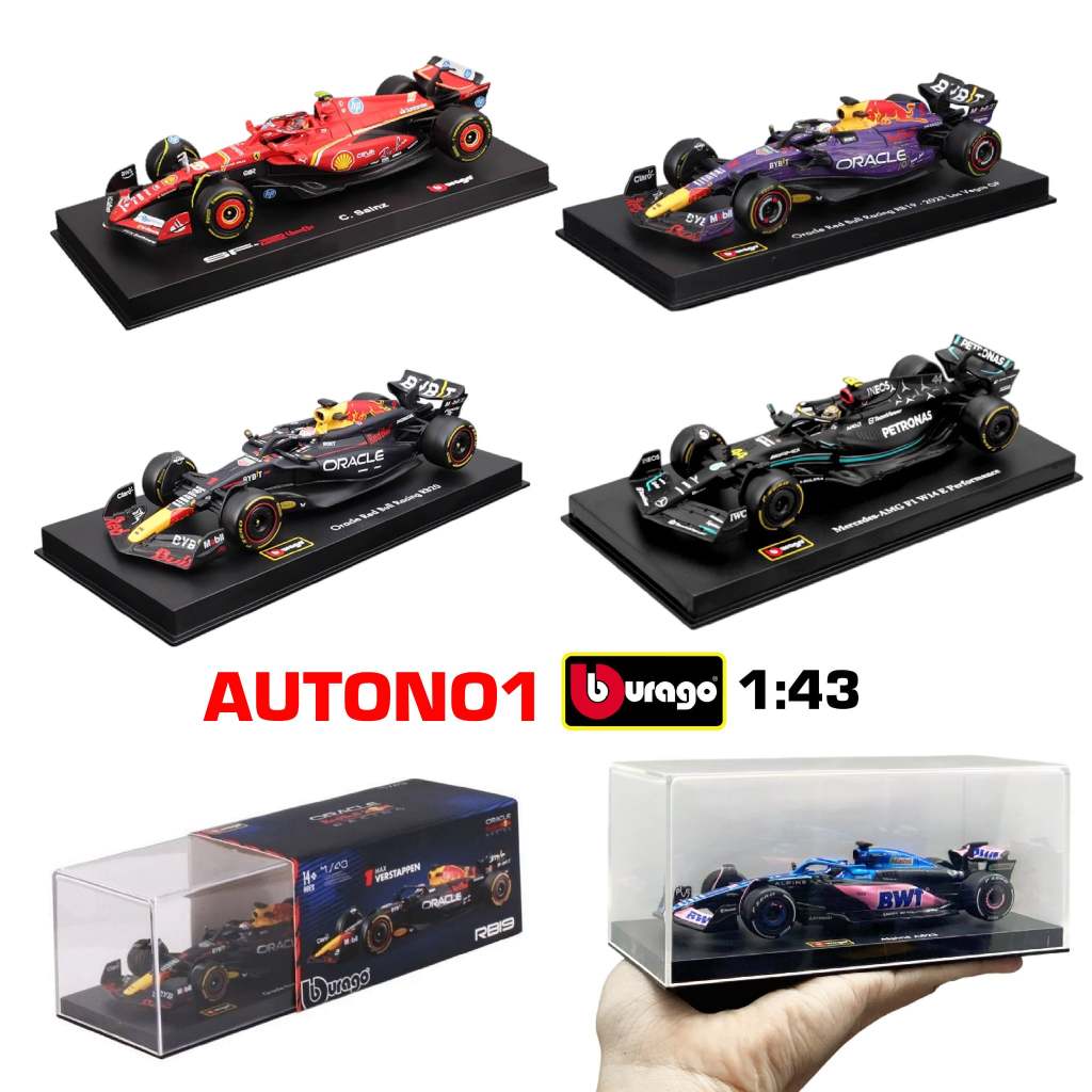 Mô hình xe đua F1 AMR, Redbull RB19,18, Ferrari SF các loại tỉ lệ 1:43 hộp mica Bburago