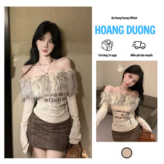  Áo Thun Dệt Kim Trễ Vai Phối Lông Ống Tay Loe Dáng Ôm Thời Trang Thu Đông Mới 