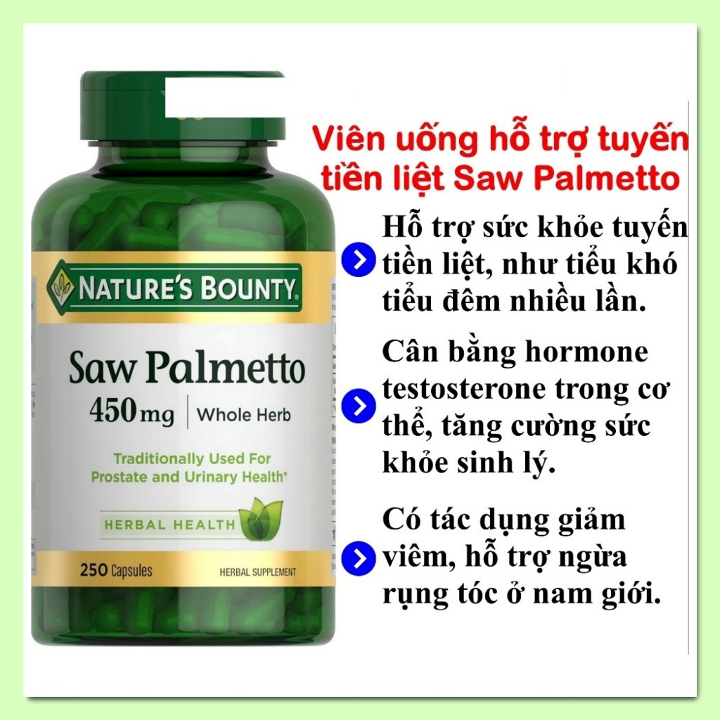 Viên uống Saw Palmetto 450mg Nature’s Bounty [Hàng Mỹ]