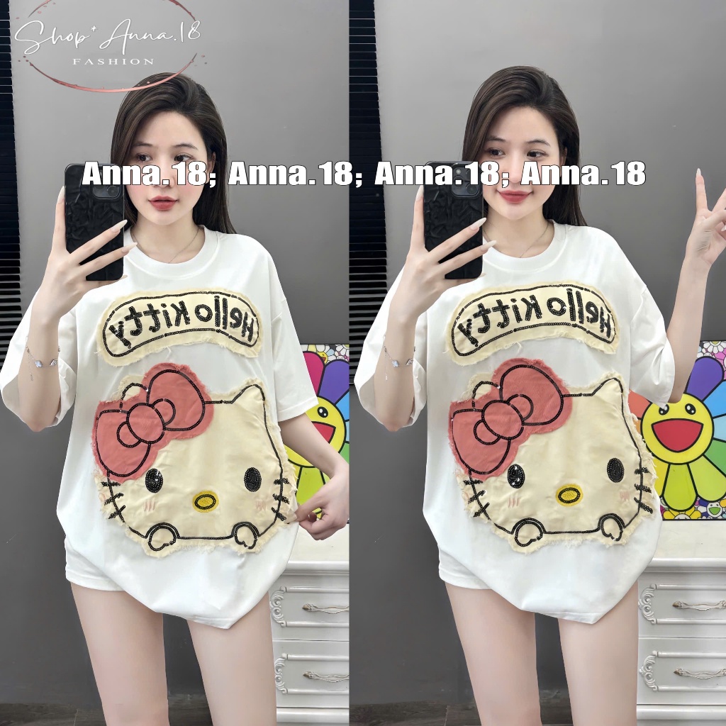 ÁO THUN COTTON 4 CHIỀU MỀM MÁT THẤM HÚT MỒ HÔI THÊU HELO KITTY KIMSA  FORM RỘNG ( THÊU _ HELO KITTY 
