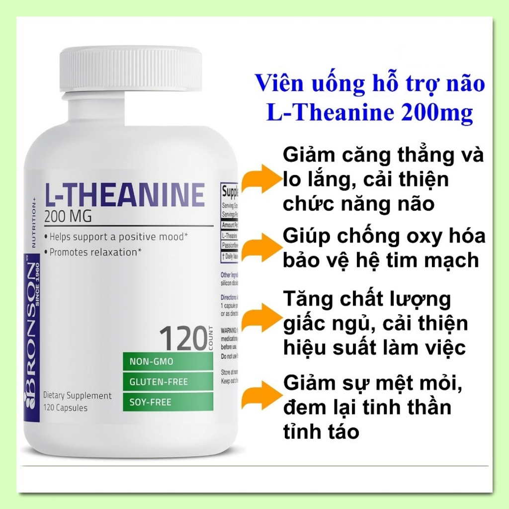 Viên uống hỗ trợ não L-Theanine Bronson [Hàng Mỹ]