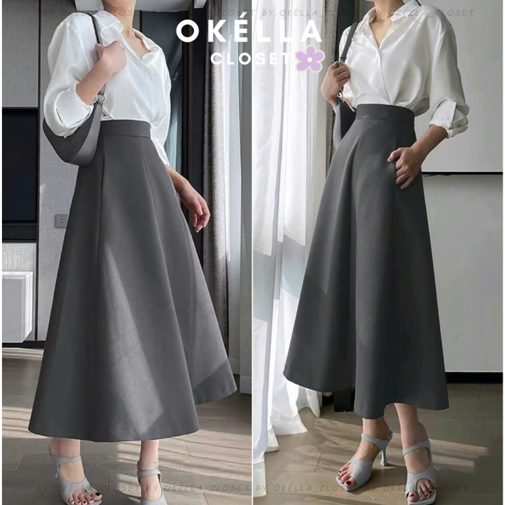 [75cm-85cm] Chân Váy Dài Nữ Basic dáng xòe, Chân váy Midi công sở đi chơi Okélla M9975 (vải dày dặn,túi 2 bên) | BigBuy360 - bigbuy360.vn