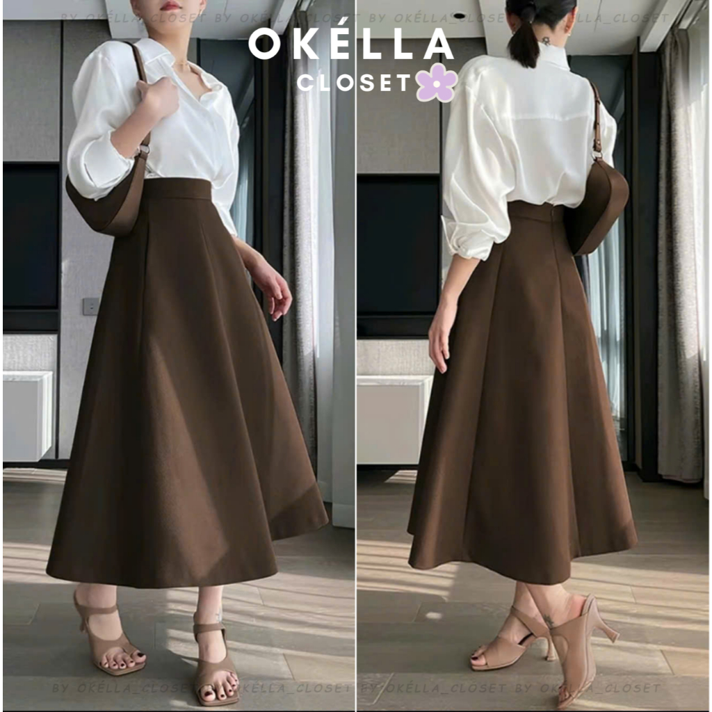 [75cm-85cm] Chân Váy Dài Nữ Basic dáng xòe, Chân váy Midi công sở đi chơi Okélla M9975 (vải dày dặn,túi 2 bên) | BigBuy360 - bigbuy360.vn