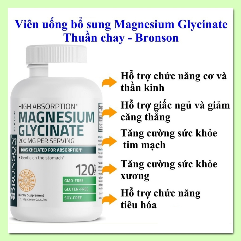Viên uống bổ sung Magnesium Magie Glycinate Bronson [Hàng Mỹ]
