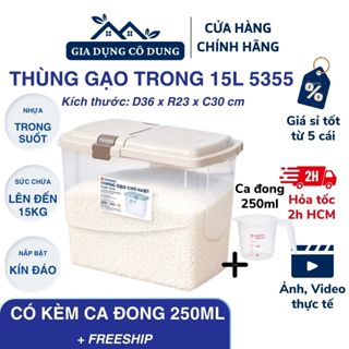 Thùng Đựng Gạo 15L Nắp Bật, Thùng Gạo Nhựa Việt Nhật Trong Suốt Kèm Ca Đong Tiện Lợi