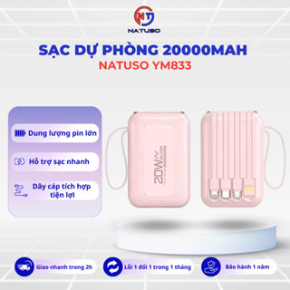 Pin Sạc dung lượng 20000mah sạc nhanh 20W nhỏ gọn có sẵn dây sạc điện thoại – Natuso GT18