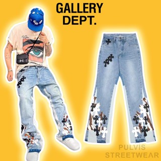   Hight Quality  -  Quần Jeans Chrome Hearts x Gallery Flared Cross Patch Pants Blue Quần bò jeans ống loe GD 