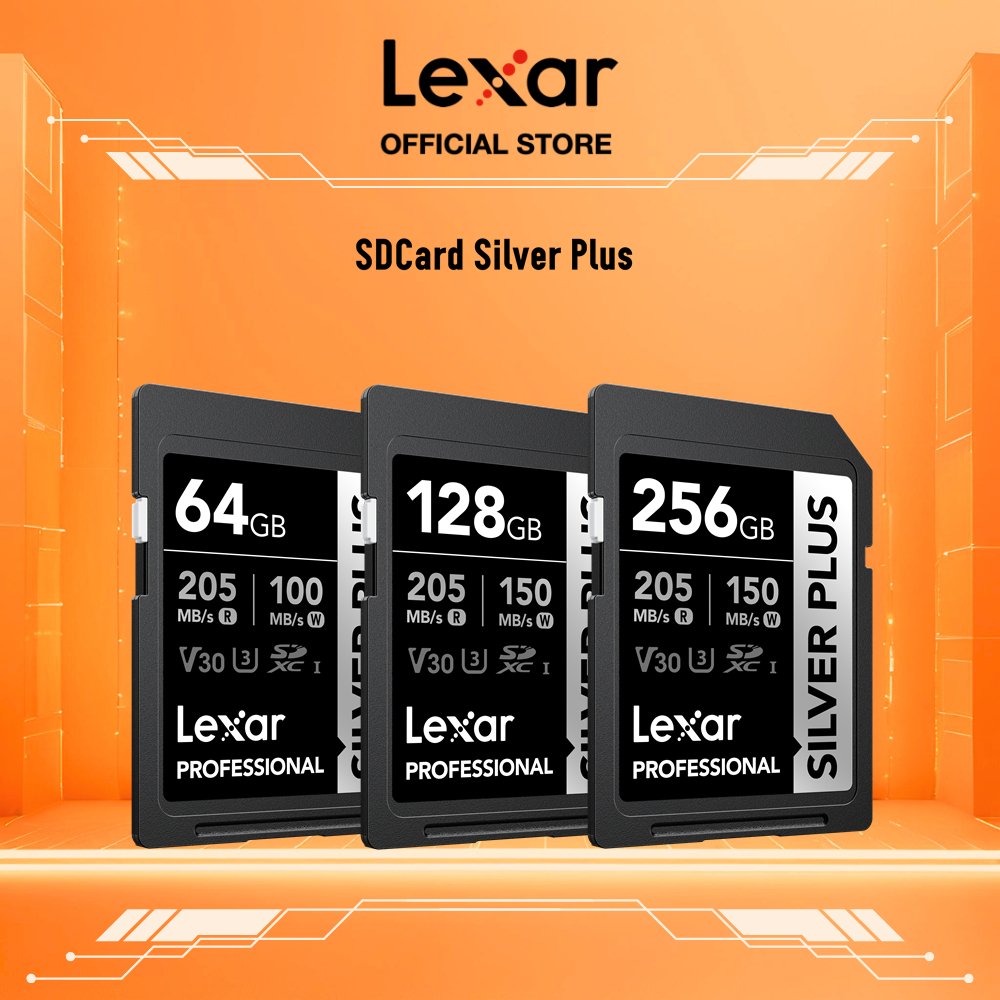  Thẻ Nhớ SD Lexar SILVER PLUS Dung Lượng 64GB-256GB 205MB s UHS-I U3 V30 Tương Thích Máy Ảnh DSLR 
