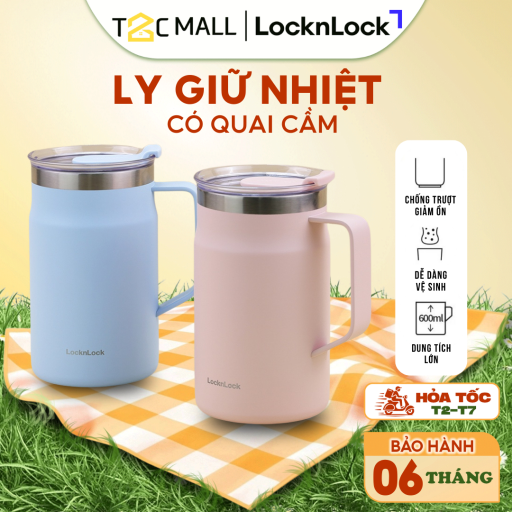 Ly Giữ Nhiệt LocknLock 600ML Có Quai Cầm Nắp Vặn Xoay Chính Hãng Màu Pastel LHC4282 T2C Mall