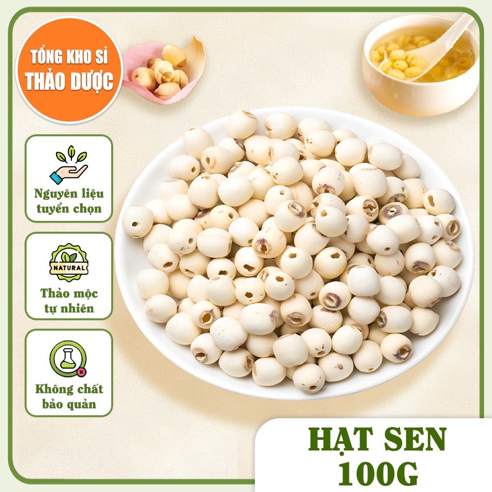 Hạt sen 100g, sen Huế khô, thơm, bở, bùi, nguyên liệu nấu chè, nấu sữa hạt, cháo, hầm canh