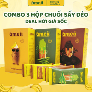 Combo 3 Hộp Chuối Sấy Dẻo AMEII - Nguyên Vị, Socola, Trà Xanh - Thơm Ngon, Bổ Dưỡng