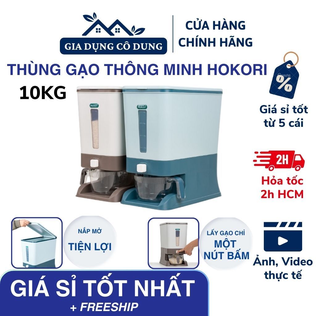 Thùng Gạo 10Kg Thông Minh Nhựa Hokori Cao Cấp, Hộp Đựng Gạo 10Kg Chống Ẩm Mốc