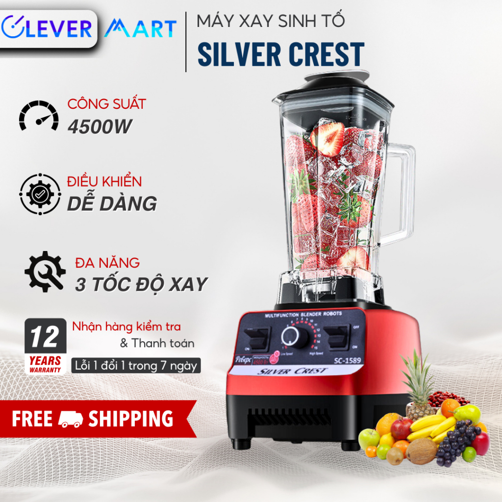 Máy Xay Sinh Tố Đa Năng SILVER CREST SC-1589 Máy Xay Công Nghiệp 2 Cối Xay Công Suất 4500W, Xay Rau Củ Thịt Cá Tiện Lợi