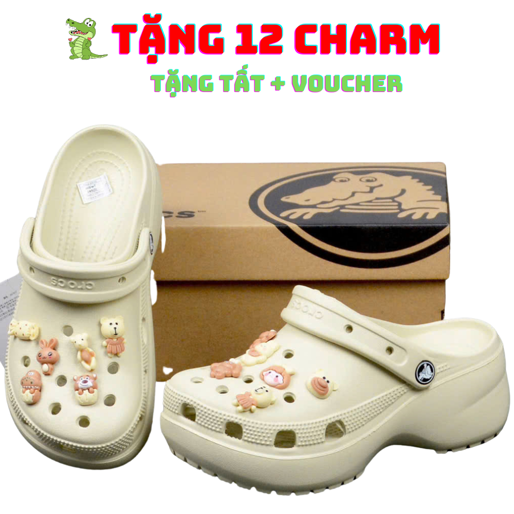 Dép Nữ Cross Đế 5cm Tặng 12 Charm. Dép sục nam nữ Classic Clog siêu êm, Dép cross đế cao cho nữ