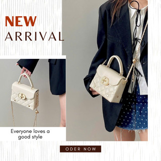    Oder   Mẫu Túi Xách Nữ Mini Trắng Kem Chần Ô Đeo Chéo Quai Cầm Thanh Lịch 