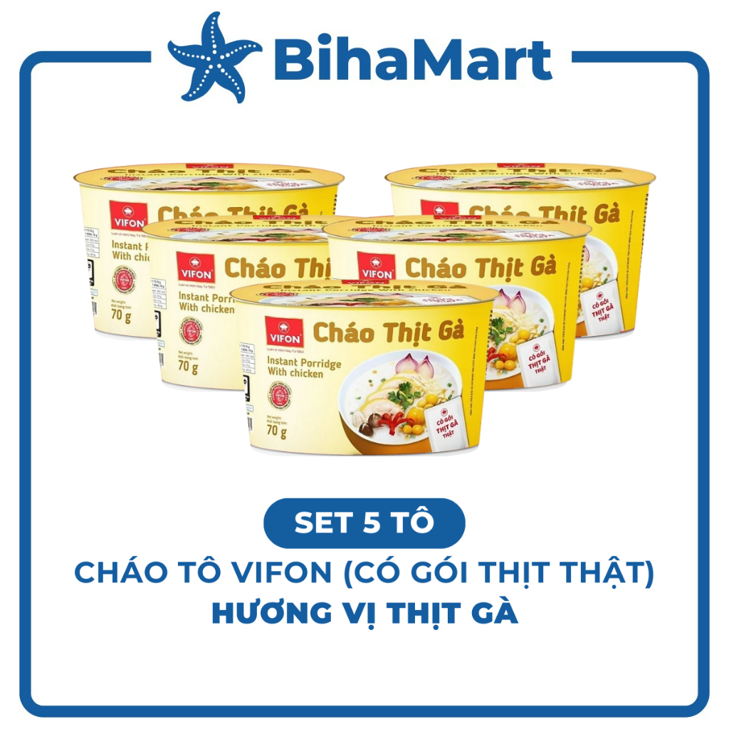 [SET 5 TÔ]-VIFON- Cháo tô Vifon hương vị Thịt gà (có gói thịt thật), Cháo gà Vifon tô, Cháo gà tô Vi
