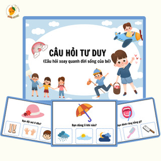 Bộ thẻ Câu hỏi tư duy gần gũi với bé, Bộ học liệu thủ công ép cứng, bo góc bền đẹp DIY_119