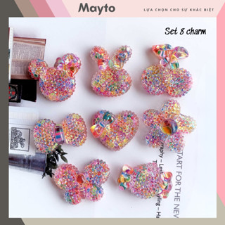 Bộ 8 Sticker, Charm 3D chủ đề Candy bling nhựa cứng gắn Dép Sục, Cá Sấu MayTo JB-345