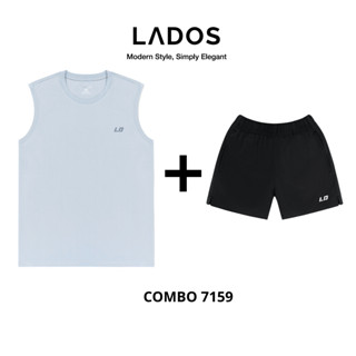 Combo LADOS-7159 gồm áo thun tanktop 3 lỗ thể thao 9181 kèm quần short đùi dù nam 4135 tập gym, chạy bộ, mặc nhà