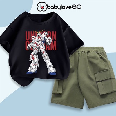 Đồ bộ cho bé trai BabyloveGO bộ áo thun ngắn tay quần đùi kaki túi hộp in hình cho bé 10-40kg