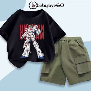 Đồ bộ cho bé trai BabyloveGO bộ áo thun ngắn tay quần đùi kaki túi hộp in hình cho bé 10-40kg