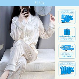 Bộ đồ Pijama ALADY họa tiết hoa sang trọng chất liệu lụa Latin mềm mại, nhẹ nhàng quý phái- TD007