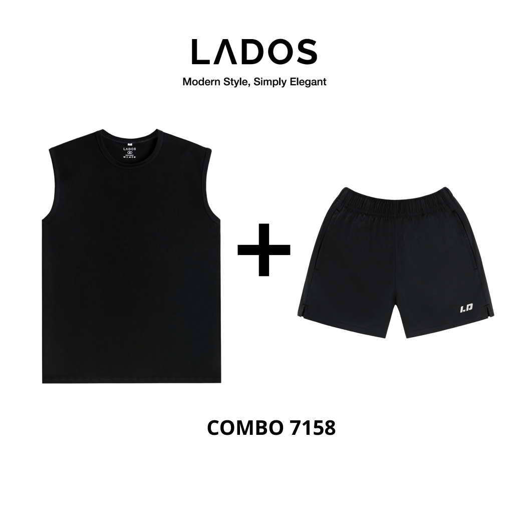 Combo LADOS-7158 gồm áo thun tanktop 3 lỗ thể thao 9085 kèm quần short đùi dù nam 4135 tập gym, chạy bộ, mặc nhà