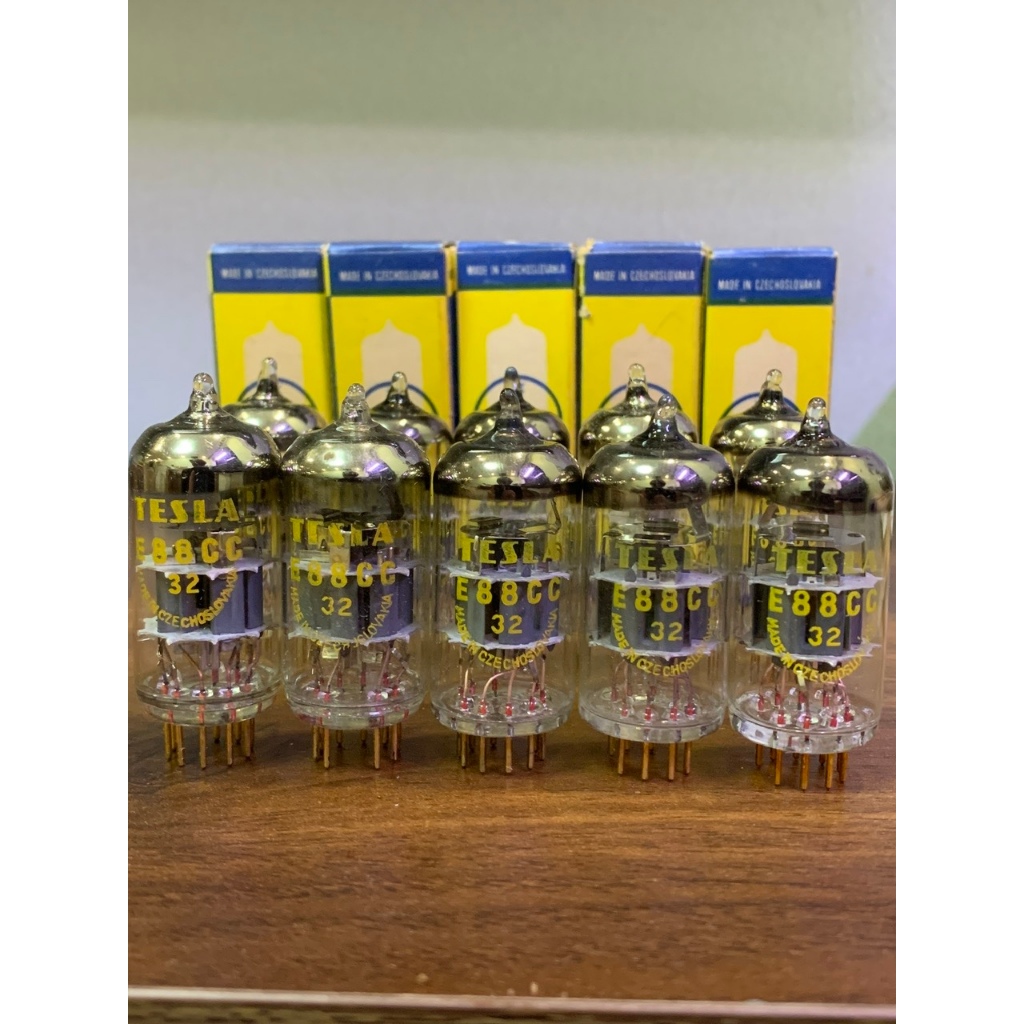 Bóng đèn điện tử, pre E88cc/Ecc88/ 6DJ8/ 6922 – Tesla – Chân vàng, phiến Hộp – NOS NIB - Made in Tiệ