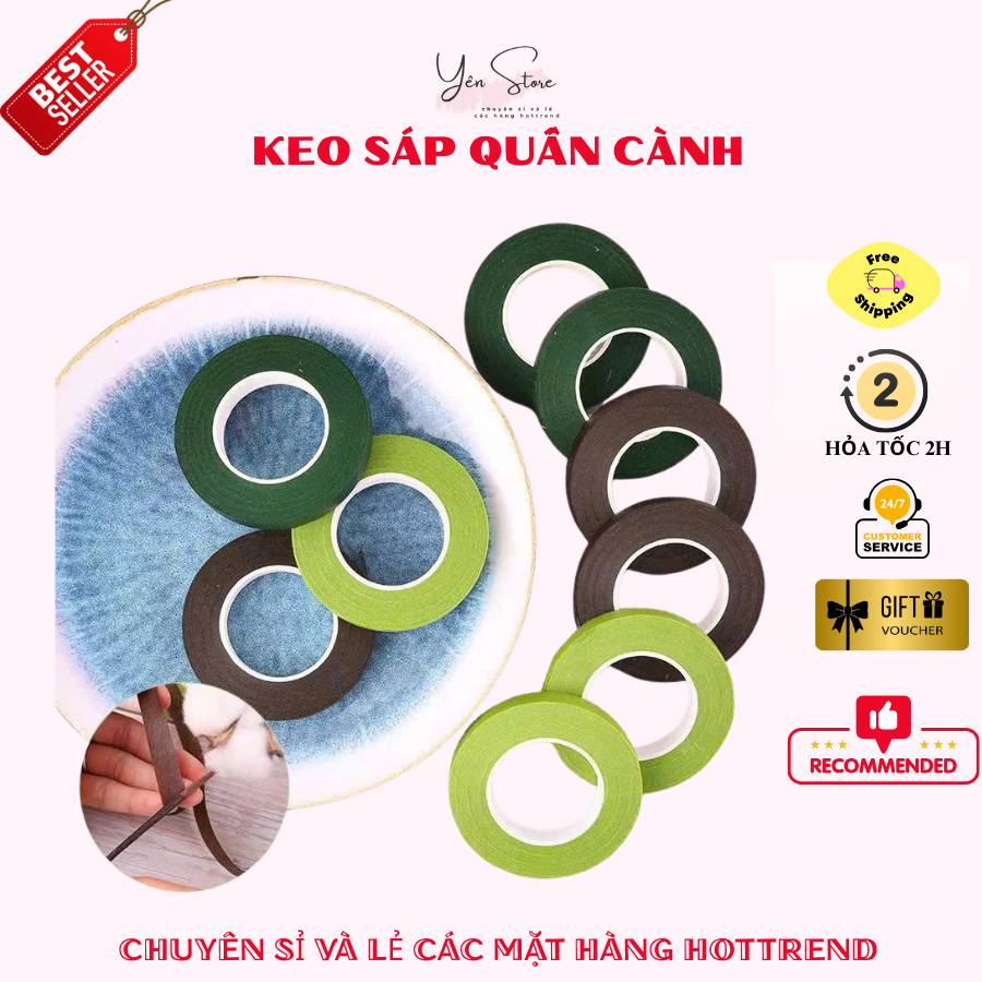 Lẻ 1 Cuộn Keo Sáp Quấn Cành, Băng Dính Sáp Quấn Cành Hoa Kẽm Nhung, Hoa Sáp YÊN STORE DIY