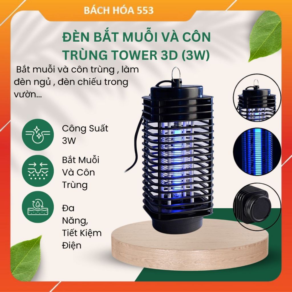 Đèn Bắt Muỗi Và Côn Trùng Tower 3D Hando (3W)