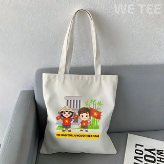 Túi tote Tự hào tôi là người Việt Nam có khoá kéo và túi phụ - Túi vải canvas đi học đi chơi - TOTE19