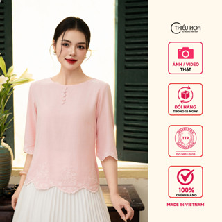 Áo kiểu thiết kế nhẹ nhàng đơn giản chất liệu Vải linen Xô Hàn mềm rũ thương hiệu Thiều Hoa AN4L1144