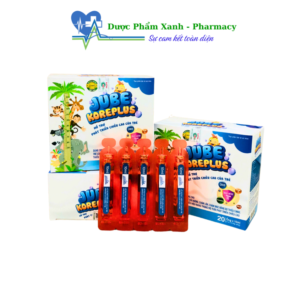 Siro JUBE KOREPLUS Hỗ trợ giảm nguy cơ còi xương ở trẻ và loãng xương ở người lớn - Hộp 20 ống