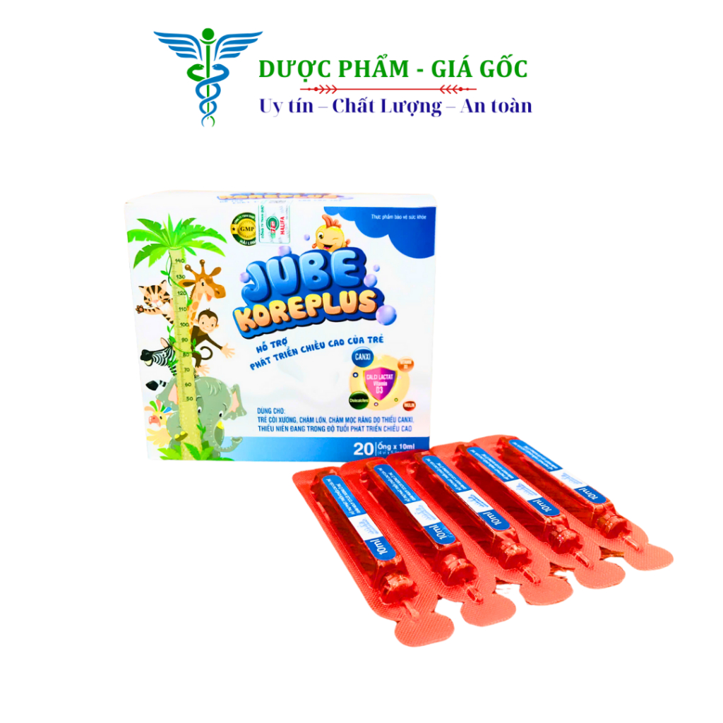 Siro JUBE KOREPLUS Bổ sung Canxi, Vitamin D3 Hỗ trợ phát triển chiều cao của trẻ - Hộp 20 ống x 10ml