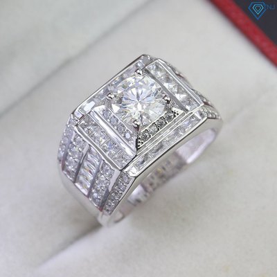 Nhẫn bạc nam Moissanite 7ly xi bạch kim kèm thẻ tra cứu đá thiết kế sang trọng NNAM0188 - Trang Sức TNJ