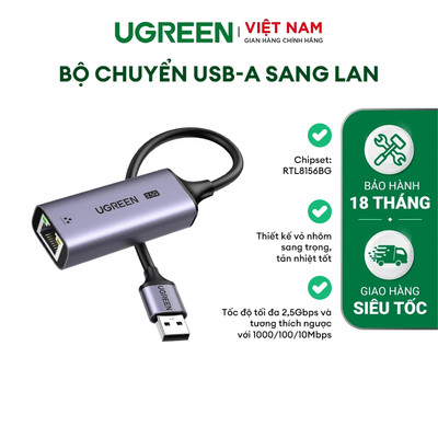 Bộ chuyển đổi USB-A  sang RJ45 2.5 Gigabit Ugreen 25051 vỏ nhôm cao cấp | Bảo hành 18 tháng 1 đổi 1