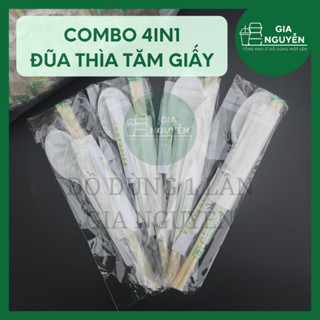  Combo 100 Bộ Đũa Thìa Tăm Giấy 4in1 Tiện Lợi Dùng Cho Hàng Quán Đồ Ăn Take away 