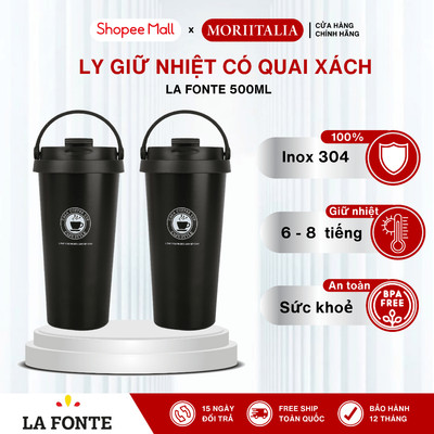 Ly giữ nhiệt La Fonte inox 304 nắp bật có quai xách 500ml - 010221-BLA