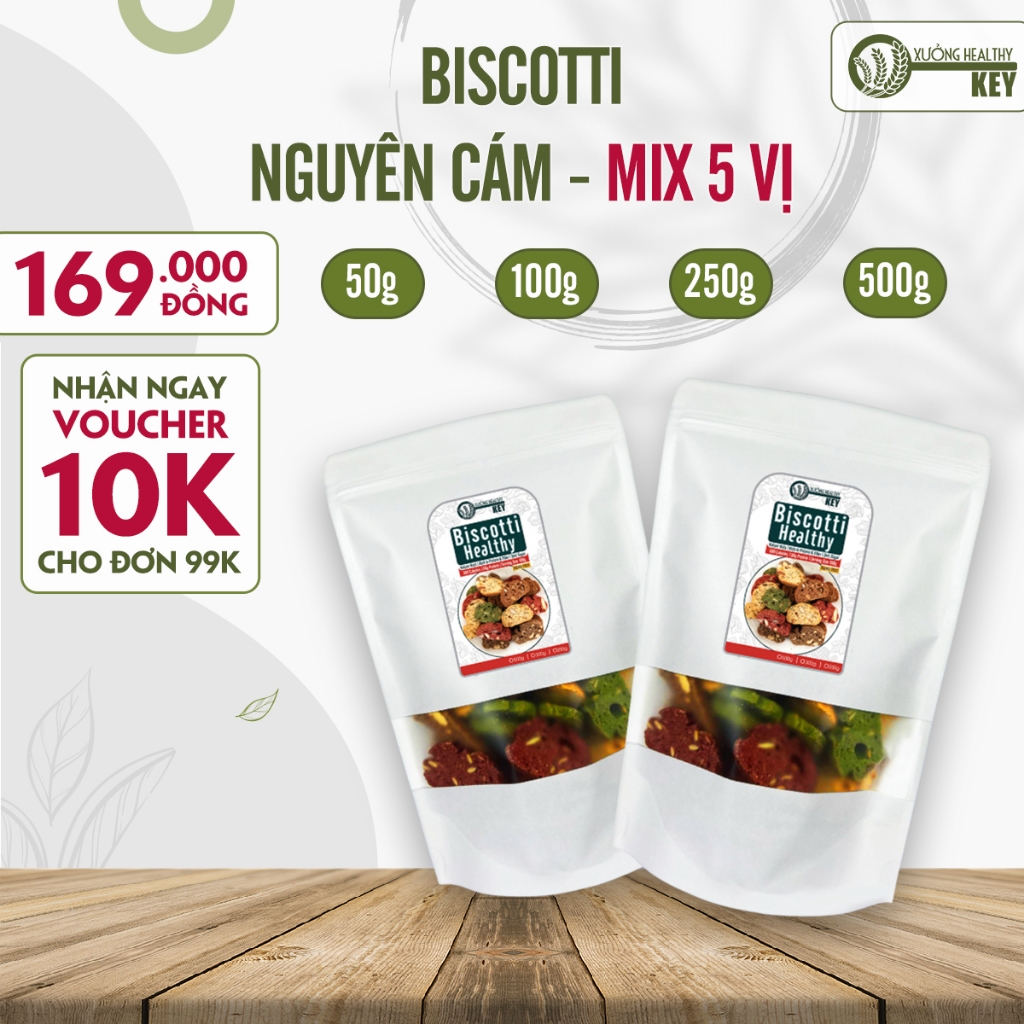 Bánh biscotti nguyên cám vặt eatclean, đủ 5 vị Healthy Key - bánh biscotti hạt ngũ cốc dinh dưỡng