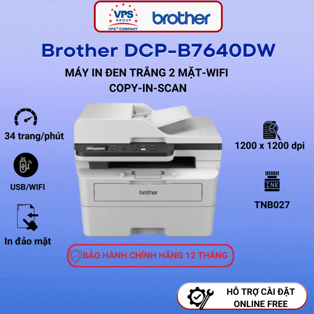 Máy in laser đa năng hai mặt Brother DCP-B7640DW (in, copy, scan, wifi, duplex, adf)