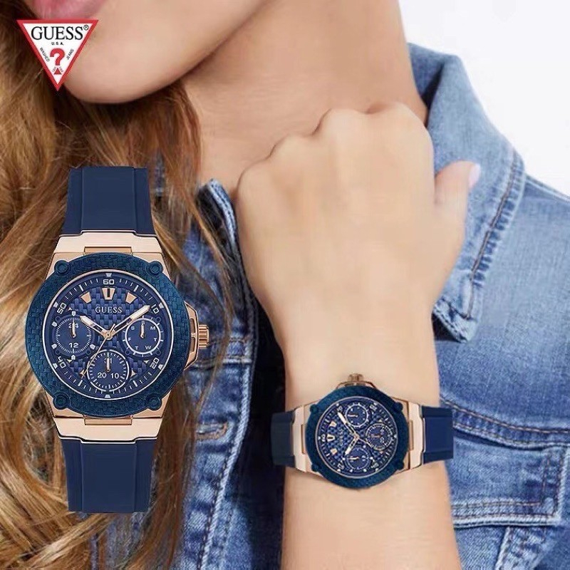 Đồng Hồ Nữ Guess W1094L2 Dây Silicon Màu Xanh Vỏ Rose Gold Size 39mm