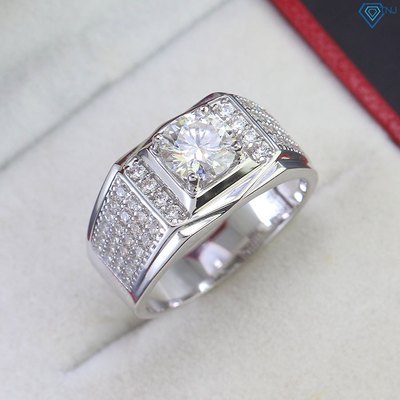 Nhẫn nam bạc Moissanite 7 ly xi bạch kim cao cấp có giấy kèm thẻ tra cứu đá NNAM0181 - Trang Sức TNJ