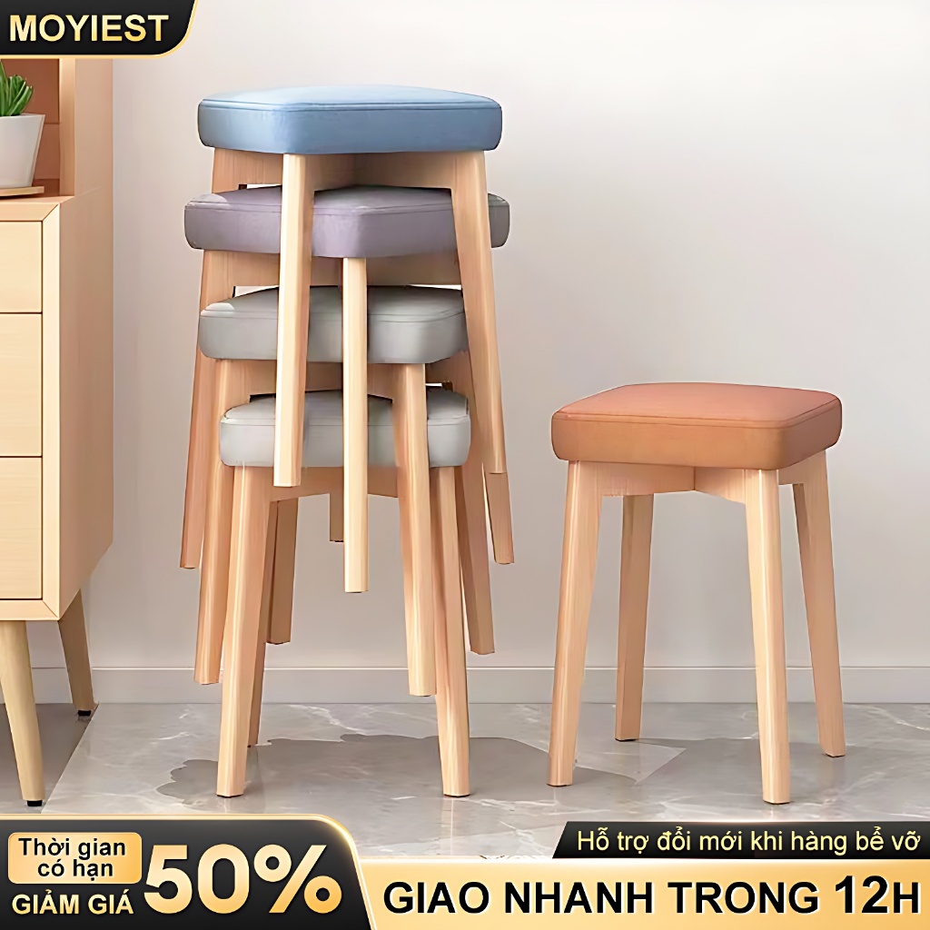 MY Ghế Ngồi Bằng Gỗ rắn công thái học Ghế chân thẳng xếp gọn Có Đệm Da Có Chân Gỗ Đặc Dày | BigBuy360 - bigbuy360.vn