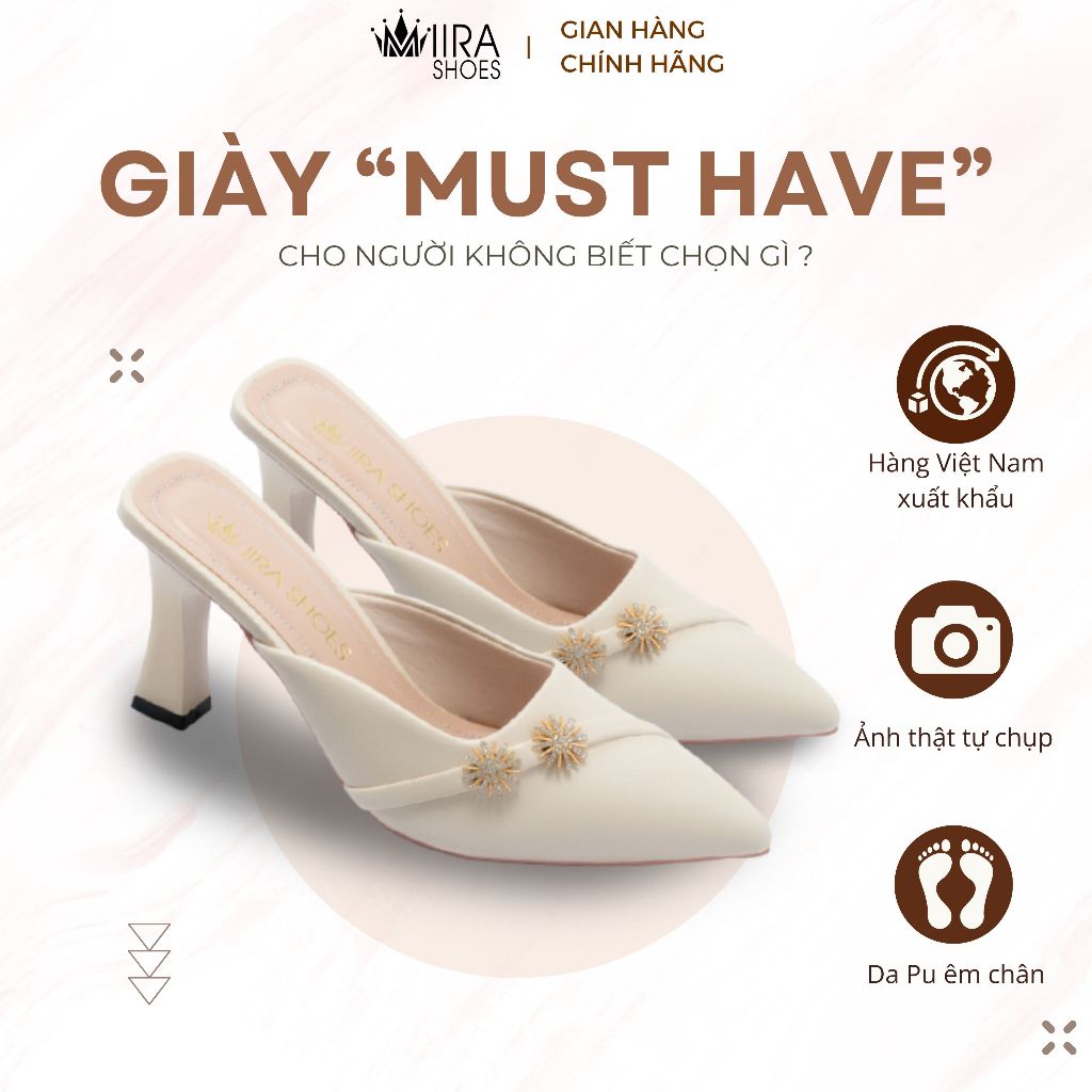 Dép Cao Gót Nữ MIIRA MR03 Mũi Nhọn Size 35-42, Guốc Thời Trang Nữ Da Thật Êm Chân Cao 5-7 cm (tăng 1 size do phom nhỏ)