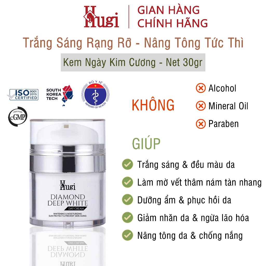 [HuGi] Kem Ngày Kim Cương Trắng Da Dưỡng Ẩm Mờ Nám Chống Nắng Ngăn Ngừa Lão Hóa Nâng Tông 30g