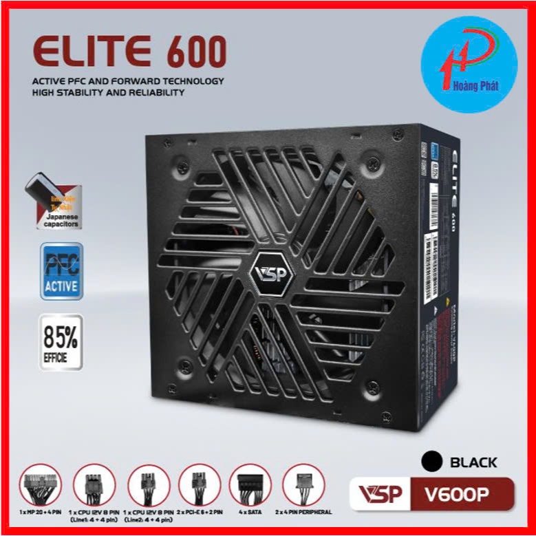 Nguồn máy tính VSP Elite Active PFC V650P - Đen - 650W