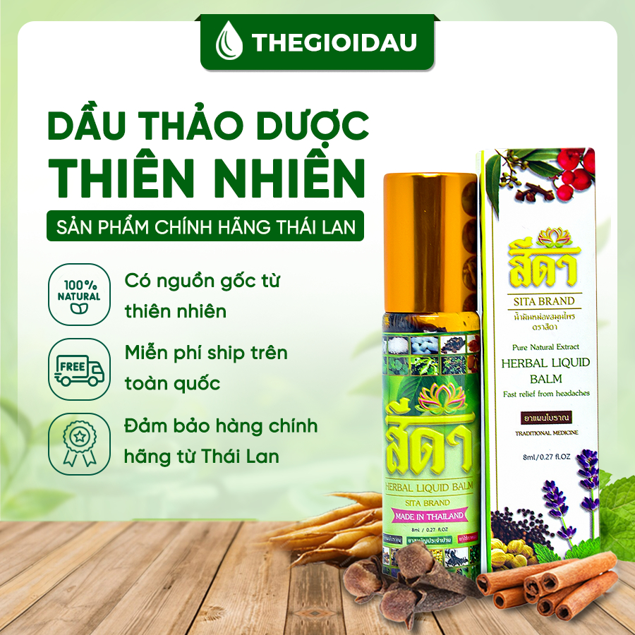 Dầu gió Thái Lan 20 thảo dược chai lăn 8ml Sita